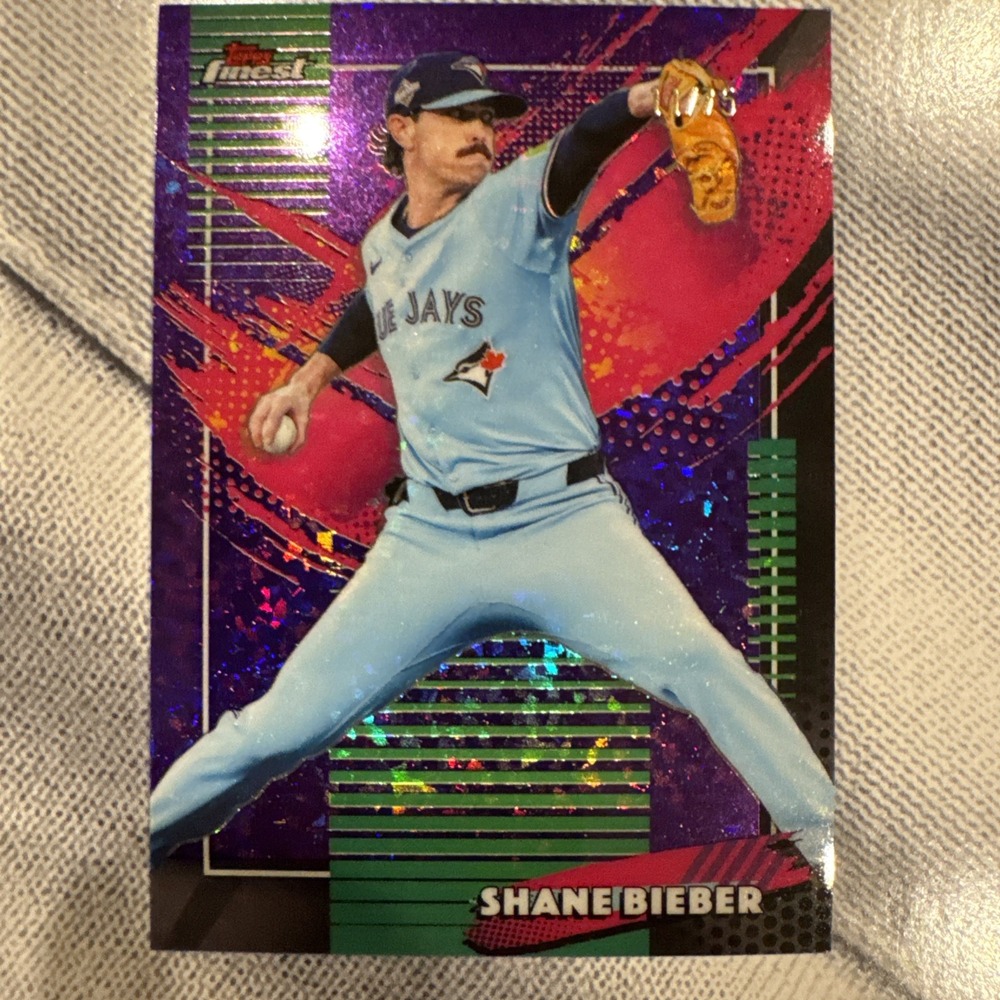 2026 Topps Finest Shane Bieber Rare Purple X-Fractor /75 Baseball Card
